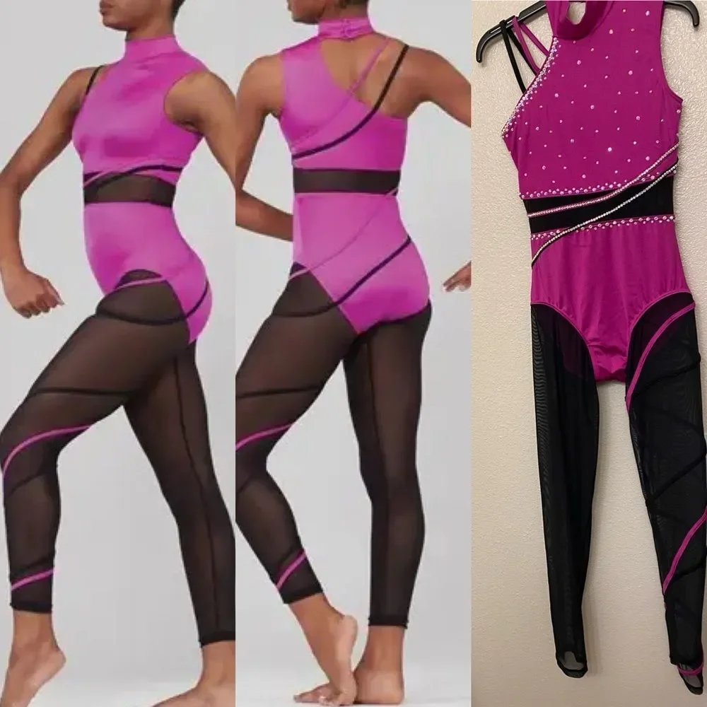 WEISSMAN Dance Costume unitard mesh catsuit jumpsuit Fire For You 15852 SA